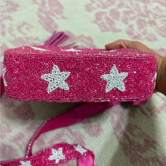 Moyna New York Hand-beaded Star Crossbody Bag Pink & White - Picture 10 of 15